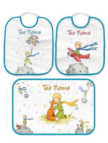 Set Bavaglino Asilo con elastico personalizzato con nome del bambino (Set 2 Bavette Bavaglino Asilo + Asciugamano con asola Bordo Azzuro)