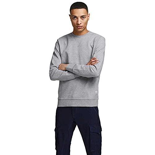 JACK & JONES Uomo Felpa Basic a Maniche Lunghe Girocollo Pullover Maglione Monocromatico Jumper JJEBASIC, Colore:Grigio, Dimensione Maglia:XL