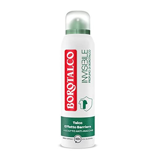Borotalco, Deodorante Spray Invisibile Verde, Formula Senza Alcool con Talco Effetto Barriera, Cattura e Non Trasferisce Aloni, 48h di Efficacia, Profumo di Borotalco - 1 Flacone da 150 ml