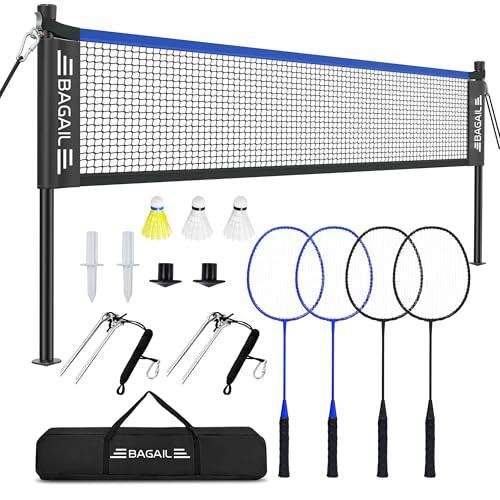 BAGAIL Set di reti da Badminton per Esterni-Dimensioni 6.1x1.55m, 4 Racchette, 3 Palline da Badminton, Rete in PE Resistente e Borsa per Il Trasporto per Il Cortile, la Spiaggia e Giochi in Famiglia