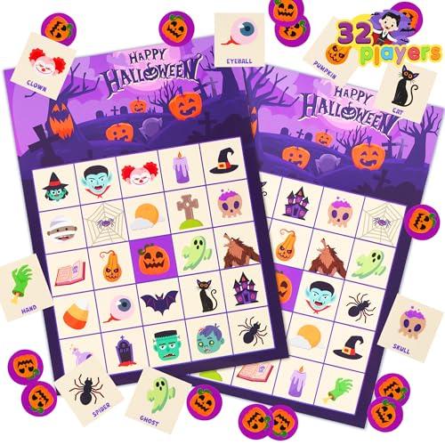 JOYIN Gioco di carte da bingo di Halloween per 32 giocatori, set di carte da bingo per bambini per giochi di feste di Halloween, attività familiari di grandi gruppi, forniture per feste in classe