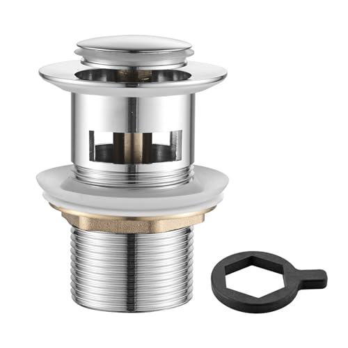 Ibergrif Scarico Lavabo Scanalato con Troppopieno - Tappo a Scomparsa per Bagno, Design Cromato/Argento, Installazione Senza Strumenti, M20503