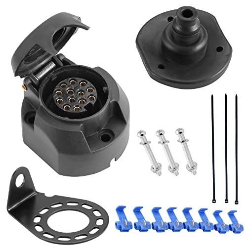 SPARKMOTO Presa Rimorchio 13 Poli Impermeabile,Norma ISO11446,12V Presa 13 Poli Rimorchio femmina per Auto Camion gancio traino Connettori,con Staffa di Montaggio E Guarnizione isolante(Presa 13 Poli)