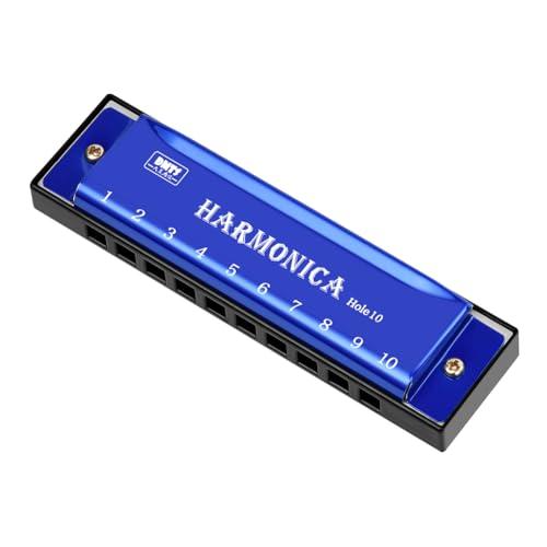 OFFCUP Armonica a Bocca 10 Fori, Armonica Tremolo Professionale Chiave di C, per Blues Folk Pop Jazz per Bambini Studente Principianti (Blu)
