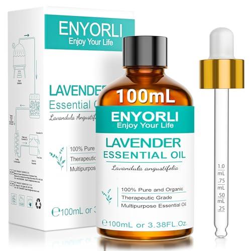 ENYORLI Olio Essenziale di Lavanda 100 mL Olio di Lavanda Non Diluito, Aromaterapia, Diffusori, Massaggi, Cura della Pelle, Rilassante, Bagni, Aiutare a Dormire e Fai Da Te