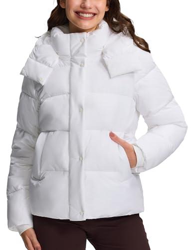 Pioneer Camp Giacca invernale da donna, calda trapuntata, antivento e impermeabile, con cappuccio rimovibile e vita regolabile, leggera e calda per sci, escursioni, campeggio, bianco, XXL