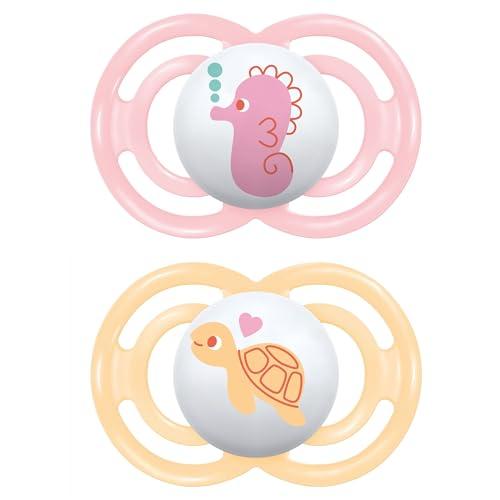 MAM Perfect Confezione Doppia Succhietto 16+ Mesi (Set da 2), Ciuccio MAM 16 36 mesi silicone per un sano sviluppo orale, Kit da 2 accessori neonato con porta ciuccio sterilizzatore, Rosa/Giallo