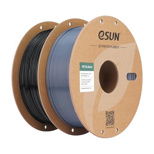 eSUN PETG Basic Filamento 1,75 mm, alta tenacità, 1 kg per bobina, 2 rotoli di materiale di stampa per stampanti 3D, Nero + Grigio