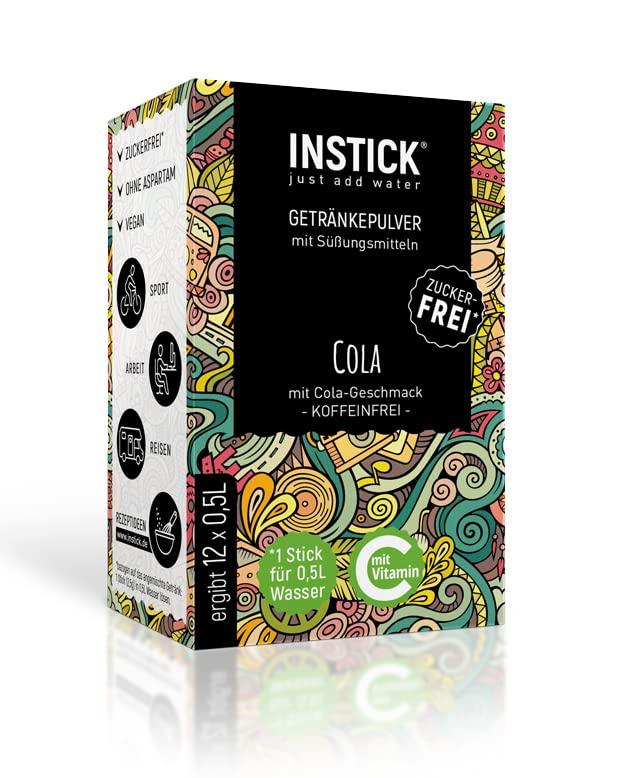 INSTICK Bevanda istantanea senza zucchero (Cola) - 1 confezione per 12 x 0,5-1 L - Polvere per bevande vegane a basso contenuto calorico e vitamina C - Polvere istantanea