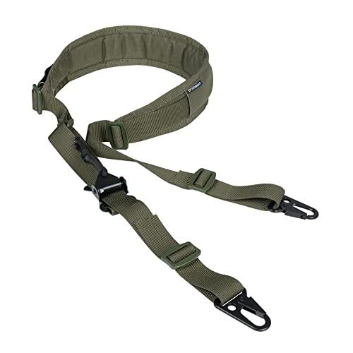 IDOGEAR Cinghia per Fucile 2 Punto fionda tradizionale imbracature Cinghia Bipunto con Regolatore di lunghezza ispessito spallacci Ganci in metallo (Ranger Green)