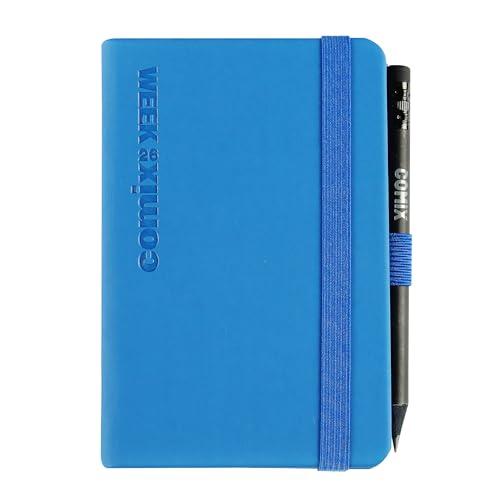 COMIX, Pocket - Agenda 2026 Settimanale 12 Mesi, Con Elastico e Passante Elastico per Matita o Penna, Inclusa Matita COMIX, Doppio Segnalibro - Cm 8x12h, Blu