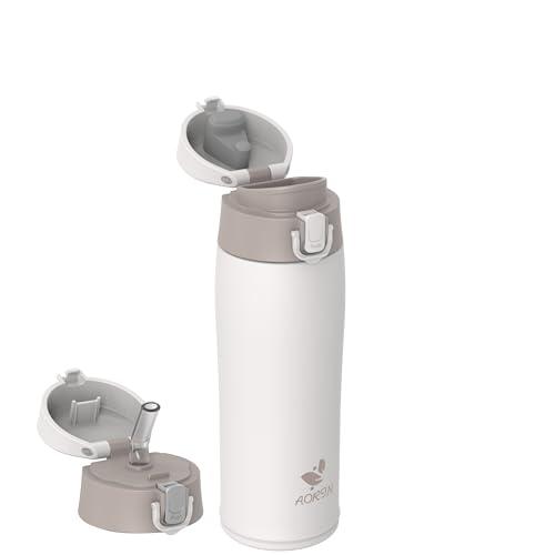 AORIN Borraccia Termica, Borraccia in Acciaio Inox 18/8, 500ml Borraccia Bambini, Bottiglia Termica Senza BPA e Perdite, Thermos per Sport, Outdoor e Pendolarismo con 2 Coperchi
