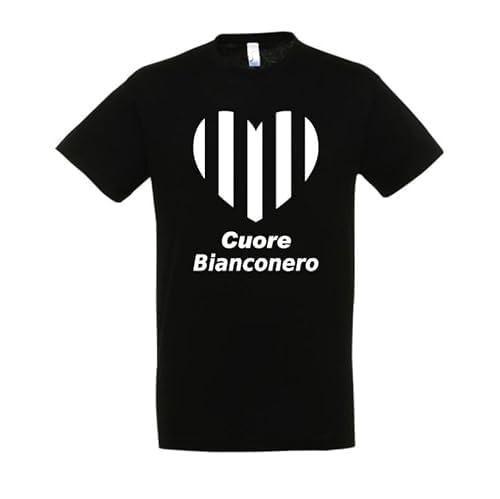 T-shirt in cotone adatto a tifosi di calcio con cuore bianconero per neonati, bambini ed adulti (Bambino, Nero, 1/2 anni)
