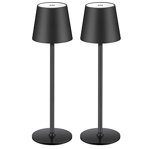 2 lampade dimmerabili LED da tavolo senza fili, ricaricabili, luce calda 3000 K, lampada da tavolo per interni ed esterni, con USB-C, alluminio, impermeabilità IP54, classe energetica A, colore nero