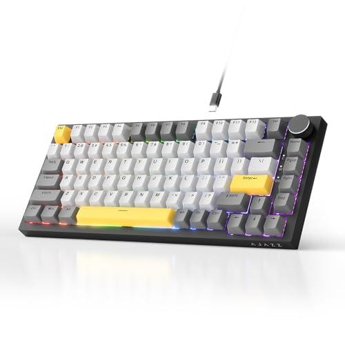 AJAZZ AK820 Kabelgebundene Mechanische Tastatur, Gaming-Tastatur, Südausrichtung RGB|Lautstärkeregler|82 Tasten|PBT-Tastenkappen|Poron Cotton|Hot-Swap-Fähiger, Custom Drivers für Windows MacOS Linux