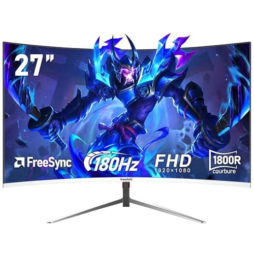 Gawfolk 27 pollici 180Hz curvo monitor per computer da gioco, 1800R，FHD 1080P, 98% sRGB, 1ms，FreeSync，178 ° grandangolo, HDR, VESA100*100MM，HDMI/DisplayPort-bianco…