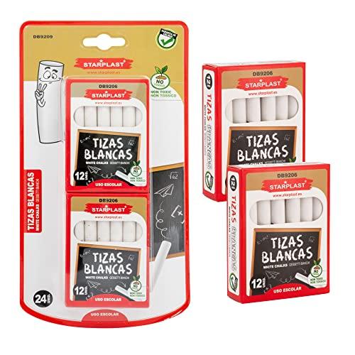 STARPLAST - Set di 24 gessetti bianchi per lavagna nera, artigianato, scuola e disegno, confezione da 24 bianchi