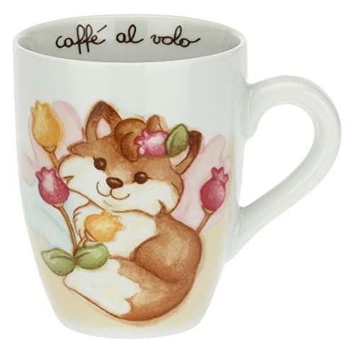 THUN - Mug con Volpe Grace - Linea Grace, Home Is Where Your Family Is - Cucina, caffè al Volo - Porcellana - 300 ml; Box: 19,5x12,5x11; Mug: Ø 8,5