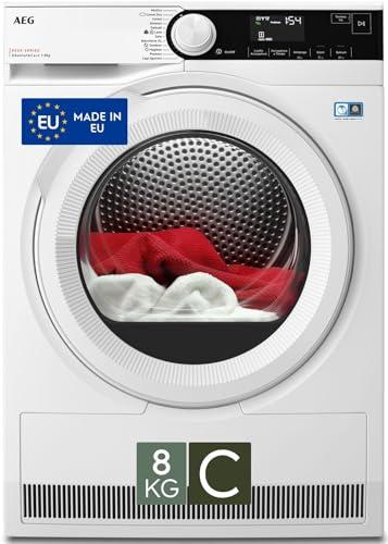 AEG Serie 8000 Asciugatrice a Pompa di Calore, 8 kg, TR8D83GW, Classe C, 12 Programmi, Tecnologia AbsoluteCare, PreciseDry con Sensori di Umidità, Display LCD Touch, 65 dB, 850x596x636 mm