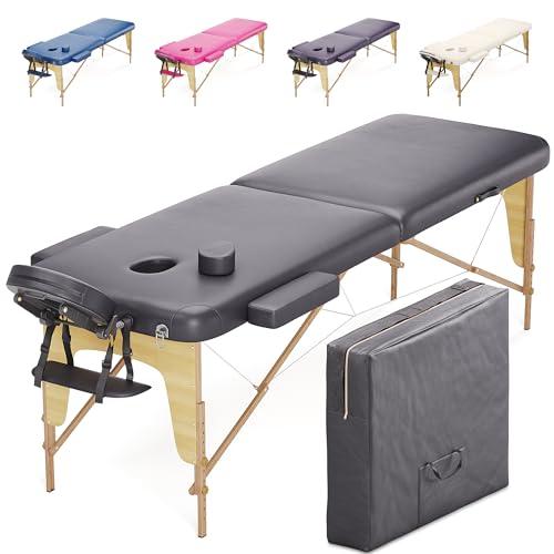Beltom® LETTINO DA MASSAGGIO 2 ZONE IN LEGNO PORTATILE PESA SOLO 12,8 KG RICHIUDIBILE - PANNELLO REIKI - LETTINI MASSAGGI CON ANGOLI ARROTONDATI E RINFORZATI - FISIOTERAPIA TATTOO TATUAGGI RELAX-Nero