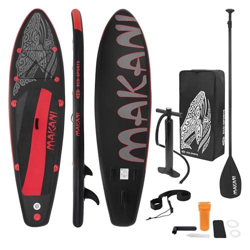 ECD Germany Tavola da Surf Stand Up Paddle SUP Board Makani Rosso-Nero 320x82x15 cm Pagaia Gonfiabile PVC da Paddling Peso Max. 120 kg Pompa Accessori con Borsa di Trasporto per Sport d'Acqua Surfing