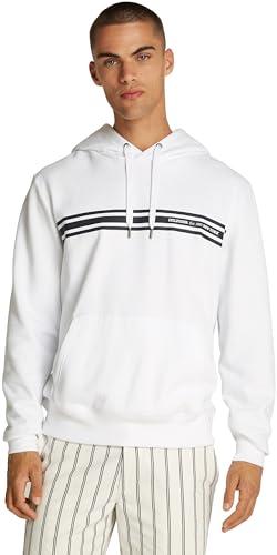 Tommy Hilfiger Uomo Felpa Central Chest Stripe con Cappuccio, Bianco (White), XL