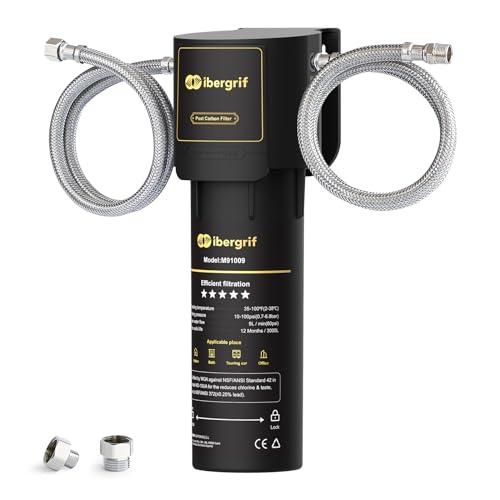 Ibergrif M91009 Sistema di filtro dell'acqua per sotto il lavandino, certificato NSF/ANSI 42, riduce il cloro, piombo, fluoro, cattivo gusto e odore, installazione rapida, nero