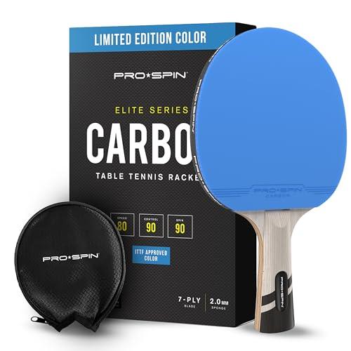PRO SPIN Racchetta Ping Pong in Fibra di Carbonio - 7 strati, Gomma Offensiva, Spugna 2 mm - Colore Blu in Edizione Limitata - Dai il Massimo con la Racchetta Ping Pong Serie Élite in Carbonio