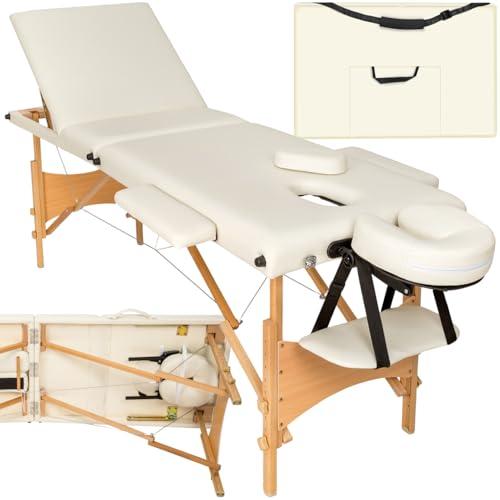 TecTake® Lettino Massaggio 3 zone, Pieghevole, Portatile, Rivestimento Vinile Idrorepellente, Lettino con Poggiatesta Rimovibile, Comodi Braccioli, Borsa per Trasporto Inclusa - Beige
