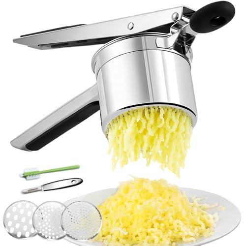 Schiacciapatate in Acciaio Inossidabile 450ml con 3 Dischi Intercambiabili, Utensile da Cucina per Purè, Gnocchi, Spaetzle, Verdure e Salse, Pressa per Patate e Alimenti per Neonati