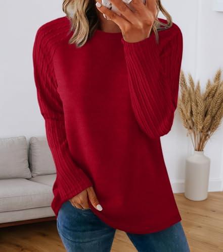 Maglioni da donna a maniche lunghe leggero girocollo morbido maglia basic vestibilità ampia pullover top 2025 autunno abiti alla moda, Rosso, M