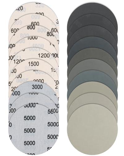 Bolatus 36 dischi abrasivi da 125 mm, tamponi abrasivi rotondi con gancio e anello a umido e a secco 320 600 800 1000 1200 1500 2000 3000 4000 5000 Grana per legno, metallo, lucidatura automobilistica