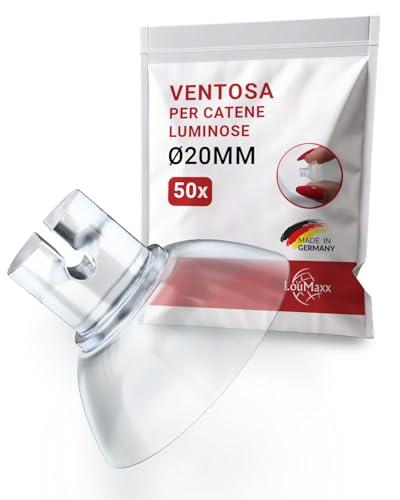 LouMaxx Ventosa con fessura per cavi, set da 50 ventose per finestre, catena luminosa trasparente, Ø 20 mm, Made in Germany, riutilizzabile e rimovibile senza lasciare residui