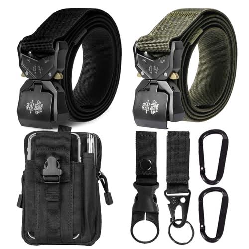 2 x Cinturone Tattico Militare Uomo, Lunghezza 120cm Cintura Tattica Larghezza 3.8 cm, Nylon Cintura da Lavoro Uomo, Fibbia in Metallo a Sgancio Rapido, Regalo con Sacchetto Molle Tattico e Gancio