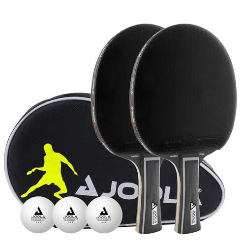 JOOLA Black Duo PRO - Set di 2 racchette da 'ping' 'pong' + 3 palline da ping-pong + custodia, colore nero, 6 pezzi