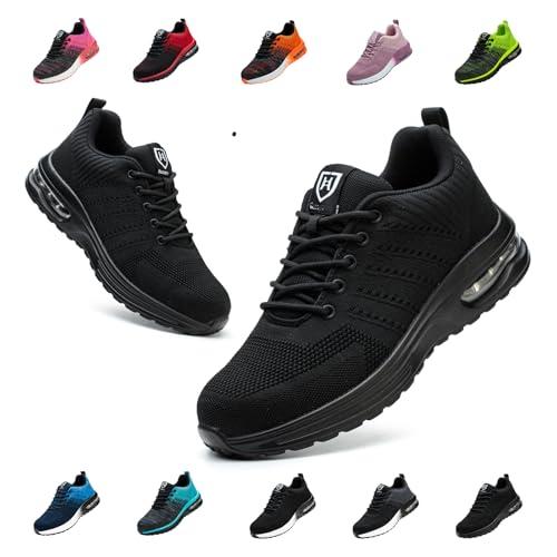 Scarpe Antinfortunistiche Uomo Donna Leggere e Comode Scarpe da Lavoro con Punta in Acciaio Sportive Scarpe da Cantiere Antiscivolo Traspiranti 01 Nero Assoluto EU 42
