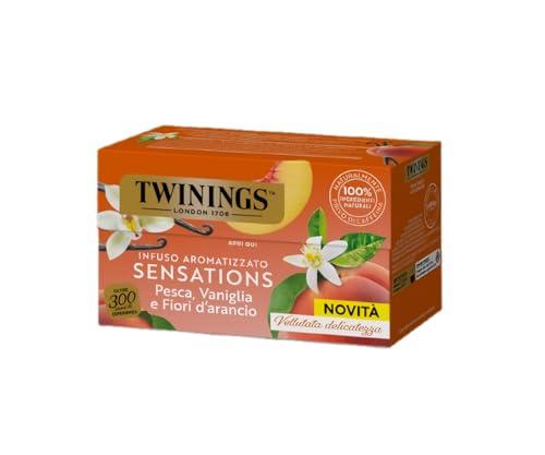 Twinings, Infuso Aromatizzato Sensations Pesca, Vaniglia e Fiori d’arancio, Gusto Dolce e Setoso, Senza Caffeina, Infusi e Tisane, 1 Confezione da 20 Filtri