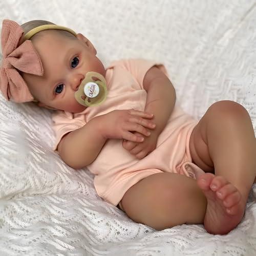 JIZHI Reborn Bambola Femmina da 17 Pollici, Bambole Neonata Realistico Con Occhi Aperti, Corpo in Tessuto Morbido, Arti Mobili, Con Set di Vestiti e Accessori, Regalo Giocattolo per Maschio e Femmina