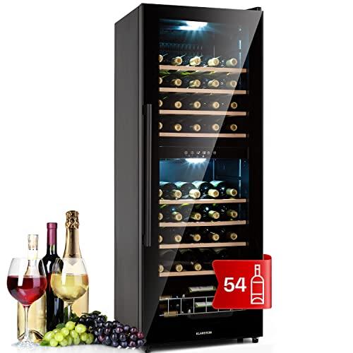 Klarstein Cantinetta Vino, Cantinetta Vino Refrigerata a Zona Doppia per Interno/Esterni, Frigo Bar, Cantina Vino con Vetrina, Mini Bar con Protezione UV, Frigo Vino Touch, 5-18°C, 54 Bottiglie