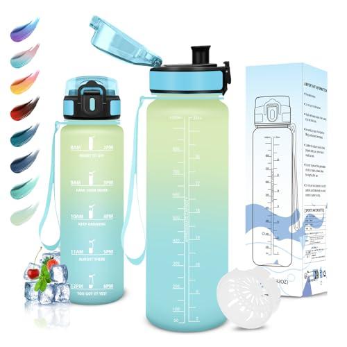 Motswedi Borraccia 1 L, Senza BPA, Borraccia Palestra, Prova di Perdite, Borraccia Motivazionale, con Filtro, Borraccia Sportiva, Bottiglia Acqua per Scuola, Palestra, Ufficio, Bianco Sporco Azzurro