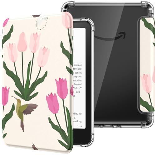 MoKo Custodia Compatibile con Kindle Paperwhite da 7 Pollici 12a Generazione 2024, Cover Leggera con per eBook Reader in TPU Morbido Auto Sveglia/Sonno, Tulipano