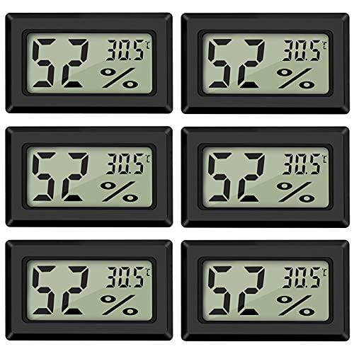 Thlevel Mini Digitale Termometro Igrometro Monitor Temperatura Umidità Casa per Interno Esterno Rettili Serra per Auto 6 Pezzi Nero