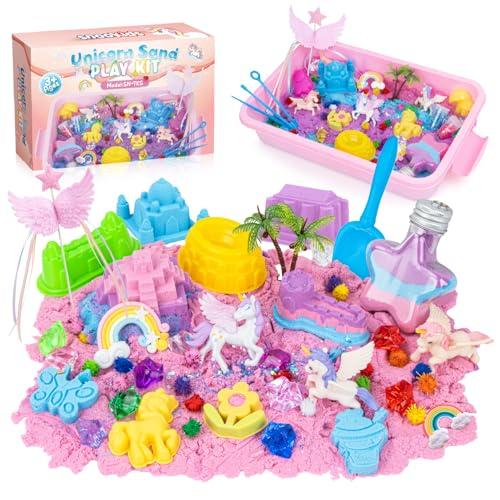 snookids Set di Giocattoli di Sabbia a Forma di Unicorno, Sabbia Magica con Cera d'api Naturale 690 g, 24 Stampi per Sabbia, 3 Unicorni, Giocattolo Sensoriale per Bambini Dai 3 ai 9 Anni