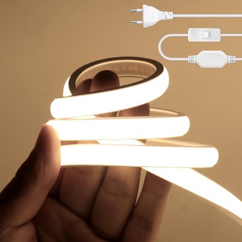 Wisada Striscia LED Neon COB 220V, IP65 Impermeabile Flessibile, 288LED/m 4m Bianco Naturale 4000K Striscia LED FCOB con Interruttore, Illuminazione Camera da Letto Cucina Soggiorno