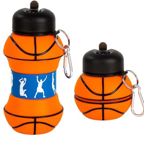 Borraccia Silicone Pieghevole, Borraccia Basket Bambino, Bottiglia Silicone d'Acqua Portatile per Bambini Ragazzi di Sport Borraccia Sportiva, Accessori Basket Idea Regalo, Senza BPA, 550 ml (Basket)