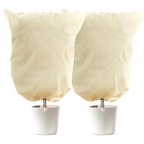 LCGOD Copertura Antigelo per Piante con Coulisse, Telo Protettivo Invernale in TNT 80g/m², Rinforzato, per Arbusti, Piante in Vaso Medio-Grandi e Siepi Basse, 100x80cm,2 Pezzi