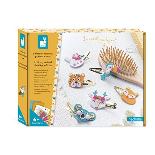 Janod - Set per Creare 6 Fermagli - Animali Glitterati - Cofanetto per Il Tempo Libero Creativo dei Bambini - Motricità fine e creatività - da 6 Anni - J07997