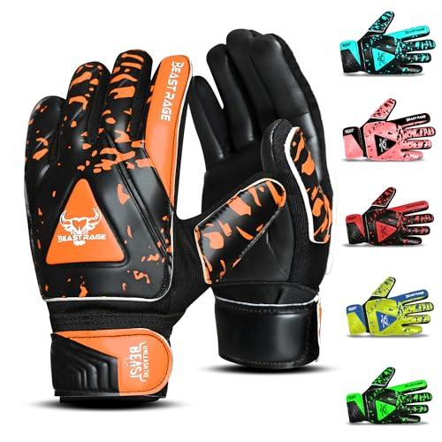 BEAST RAGE Guanti da Portiere per Bambini,Ragazzi Giovani,Guanti da Portiere di Calcio per Bambini con Doppio Supporto,Guanti Calcio per ragaz