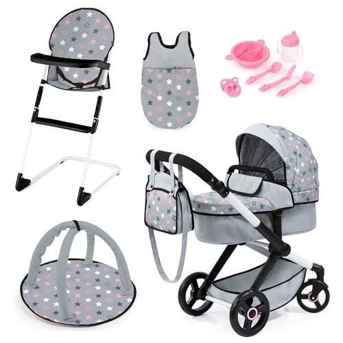 BAYER Design 17007AB carrozzina per bambole, passeggino, con seggiolone, borsa, sacco a pelo, palestrina e accessori in plastica