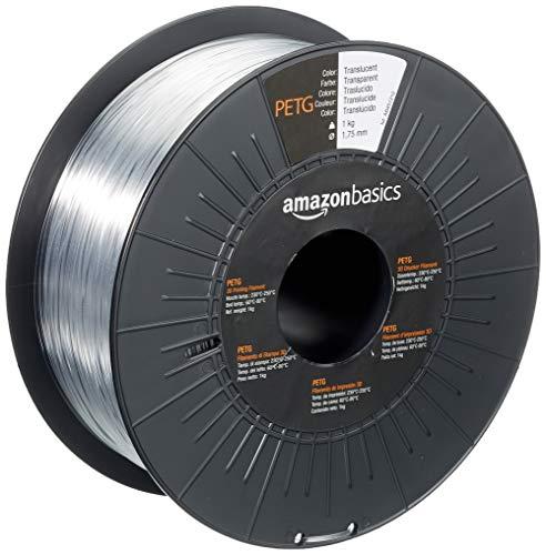 Amazon Basics - Filamento per stampanti 3D, in PETG, 1.75 mm, traslucido, 1 kg per bobina
